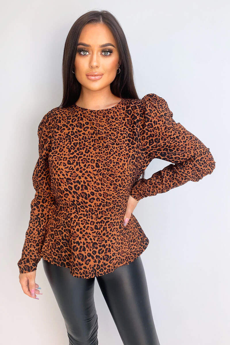 Camel Leopard Print Peplum Top - Swimclubus