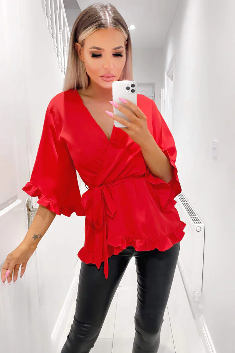 Red Frill Wrap Top - Swimclubus