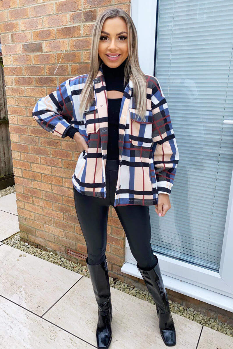 Multi Double Pocket Checked Shirt Jacket - Swimclubus