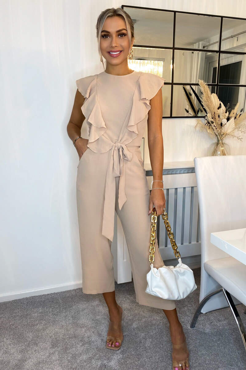 Nude Frill Front Belted Jumpsuit - Swimclubus