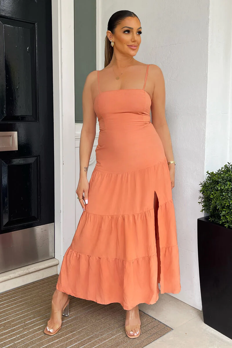 Terracotta Strappy Smock Midi Dress - Swimclubus