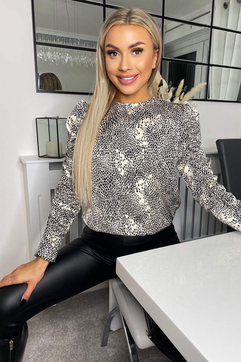 Black And Stone Printed Long Sleeve Blouse - Swimclubus