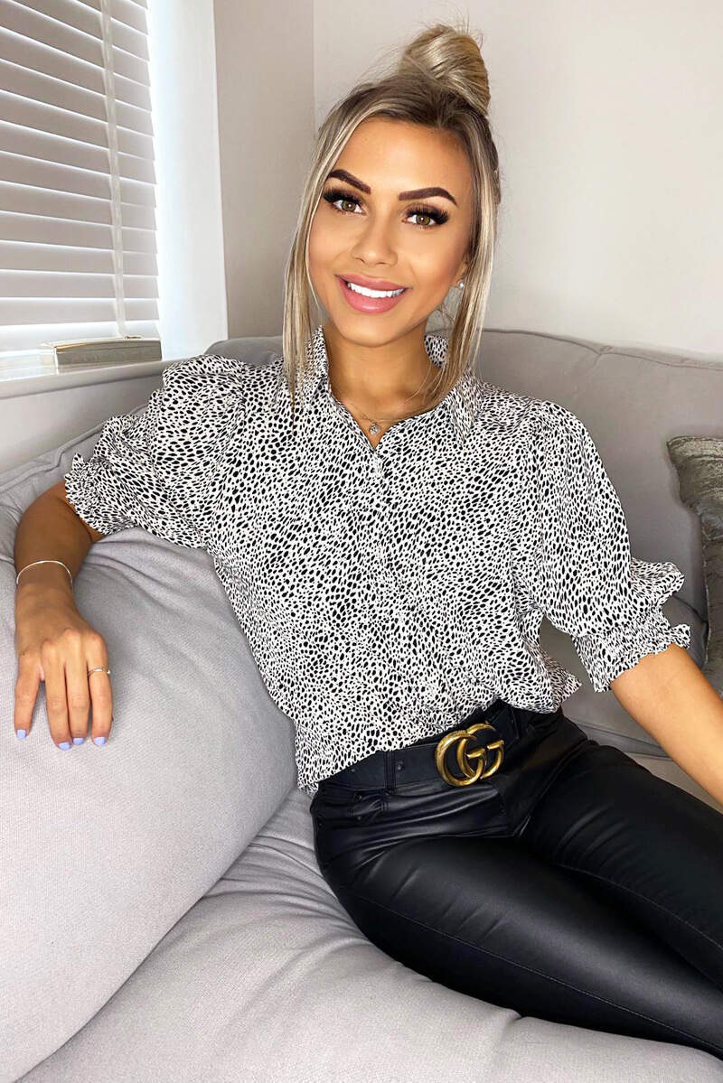 Cream Dalmatian Print Short Sleeve Shirt - Swimclubus