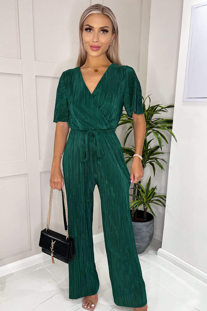Green Plisse Wrap Top Jumpsuit - Swimclubus