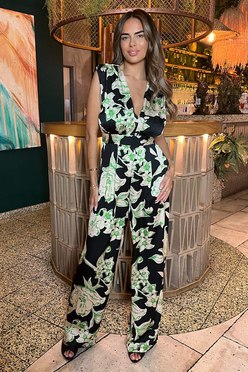 Multi Floral Print V Neck Sleeveless Jumpsuit - Swimclubus