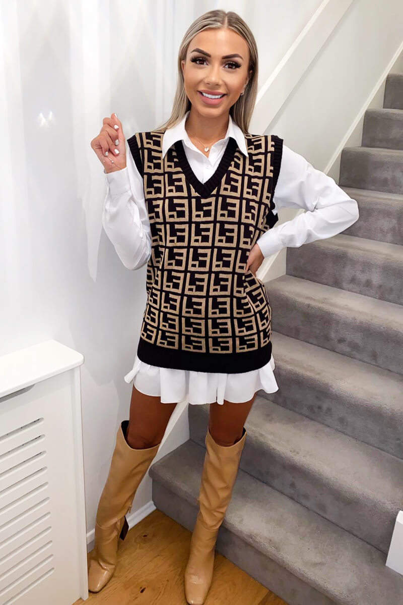 Black Geo Print Knit Tank Top - Swimclubus