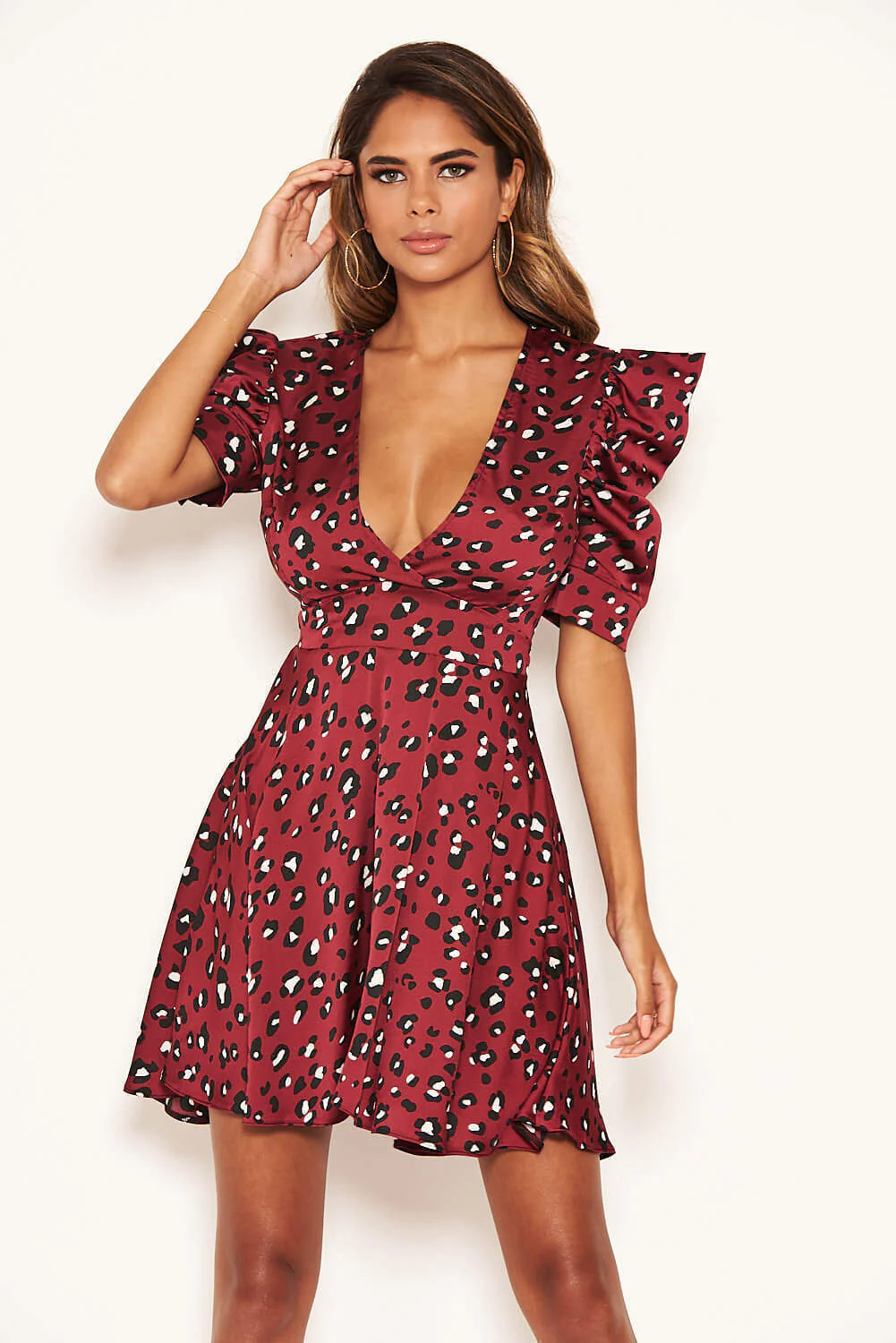Animal Print Puff Sleeve Dress - Swimclubus