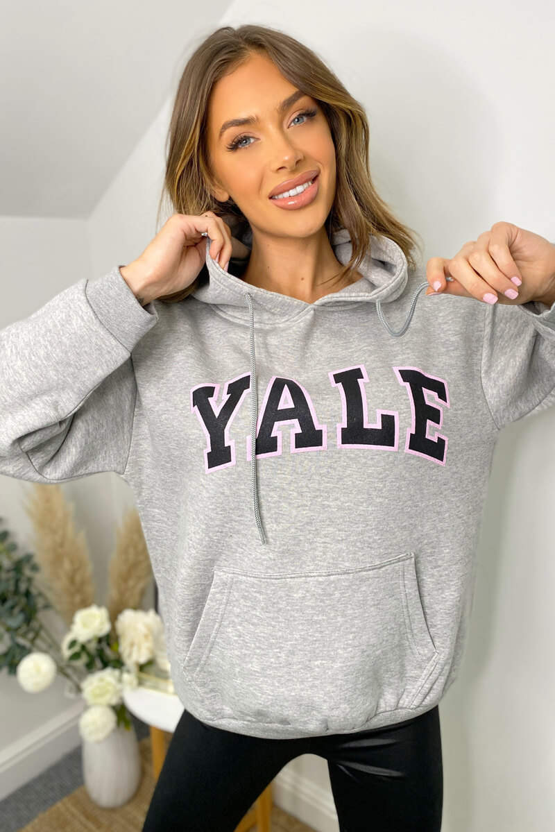 Grey YALE Printed Hoodie - Swimclubus