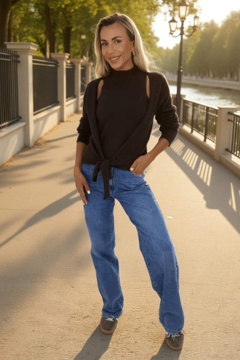 Chocolate 2 in 1 Tie Front Jumper Cardigan - Swimclubus