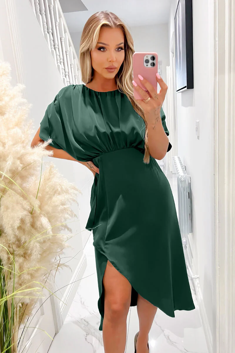 Teal Batwing Gathered Top Midi Dress - Swimclubus