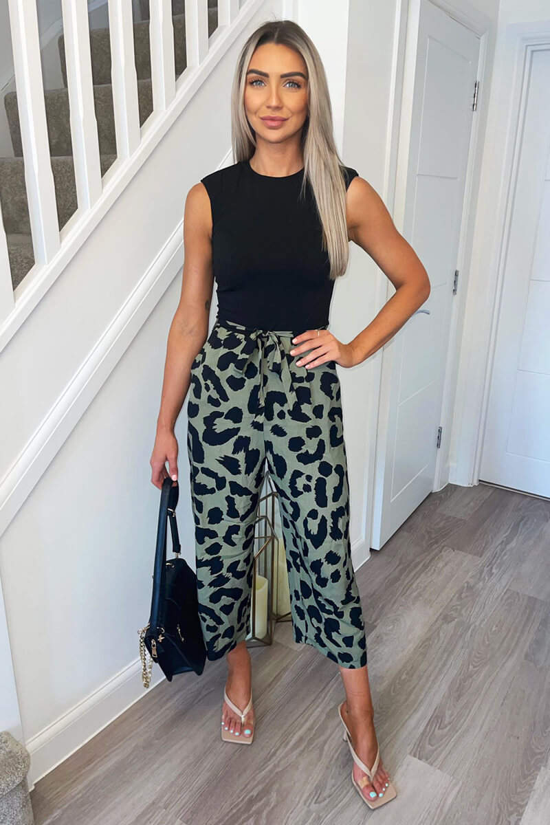 Black and Khaki 2 in 1 Animal Print Jumpsuit - Swimclubus