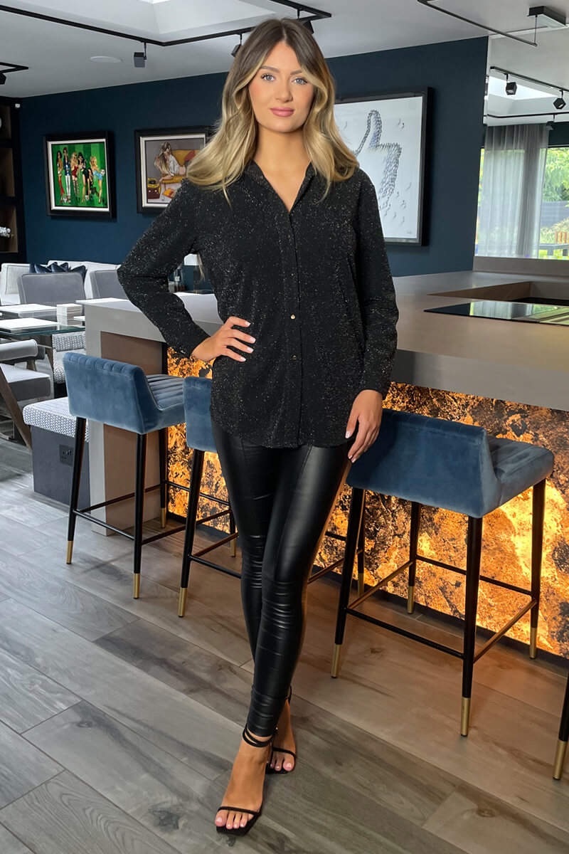 Black Sparkly Long Sleeve Shirt - Swimclubus