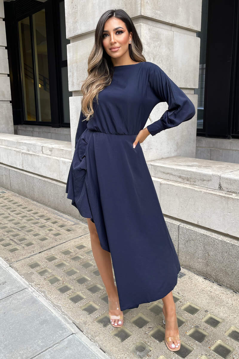 Navy High Low Skirt Midi Dress - Swimclubus