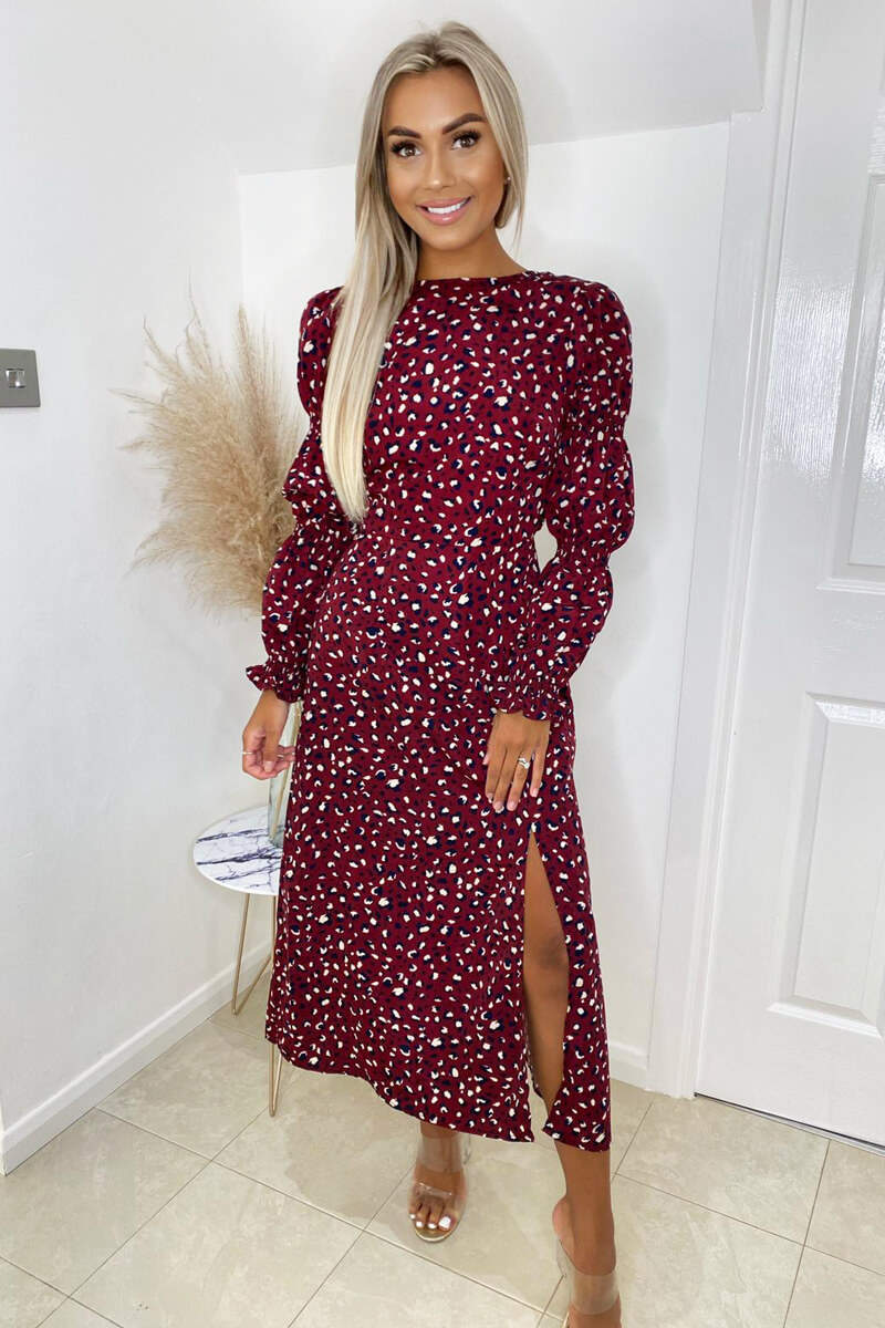 Plum Animal Printed Elasticated Sleeve Midi Dress - Swimclubus