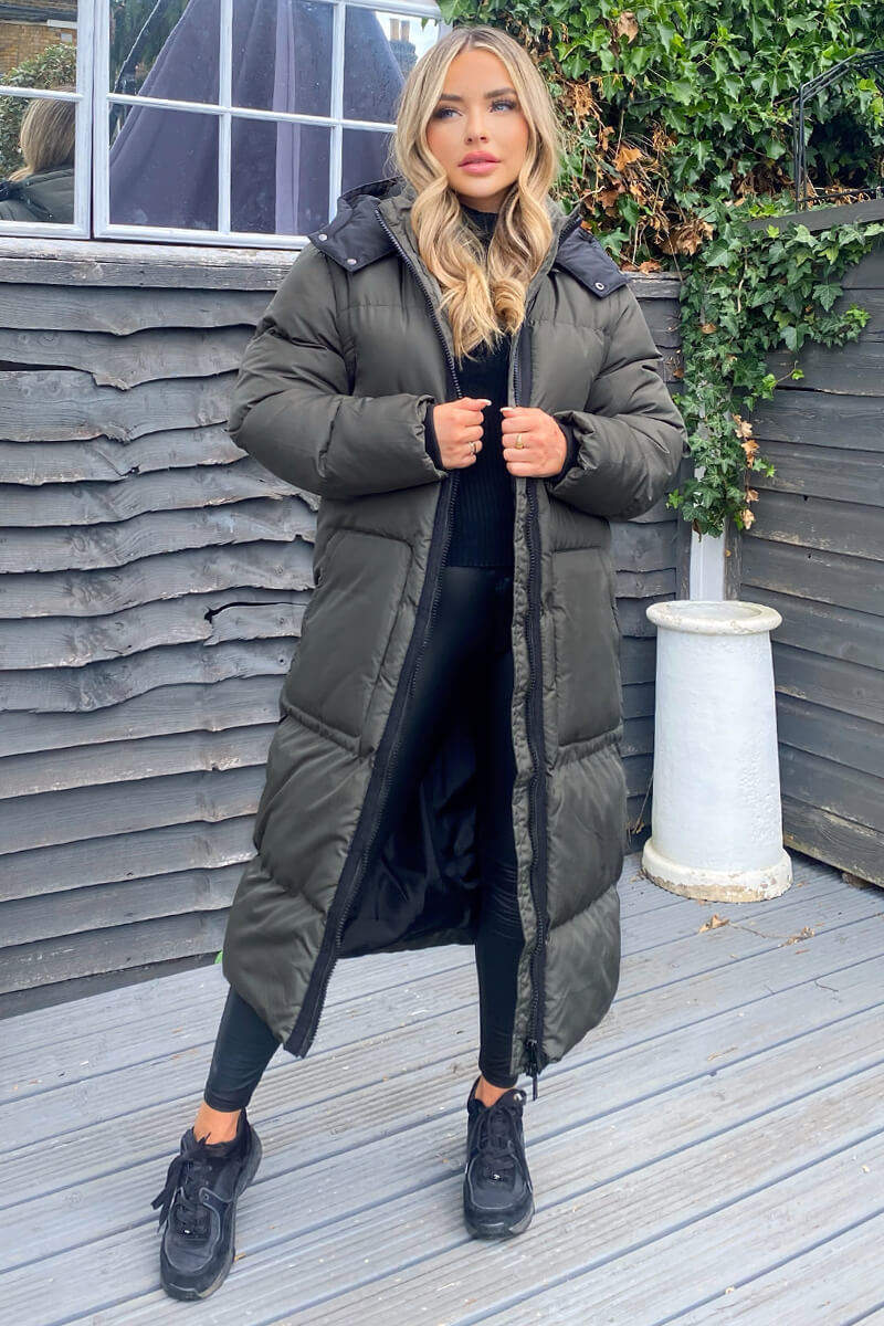 Khaki 2 in 1 Puffer Coat With Detachable Sleeves - Swimclubus