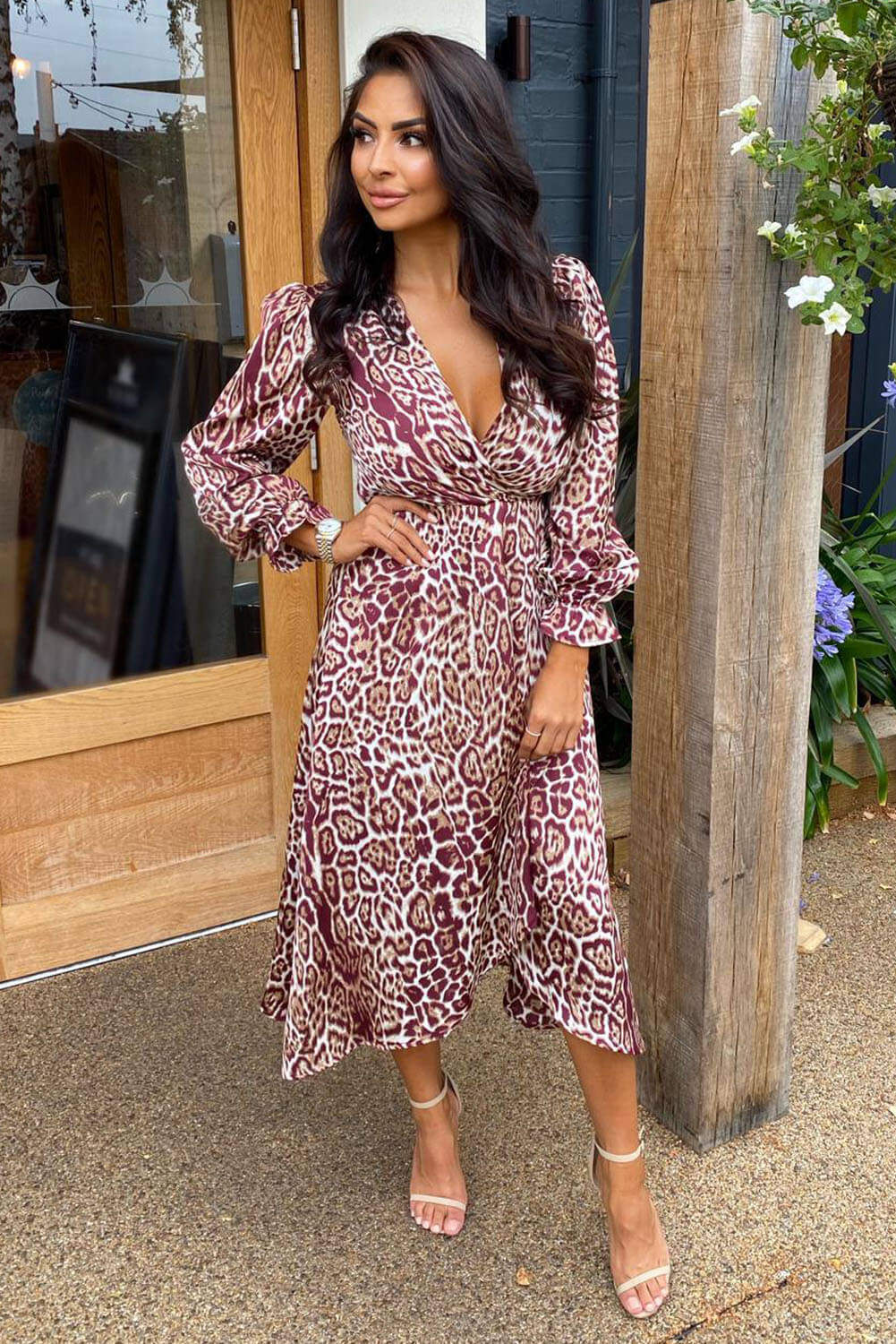 Plum Printed Wrap Midi Dress - Swimclubus