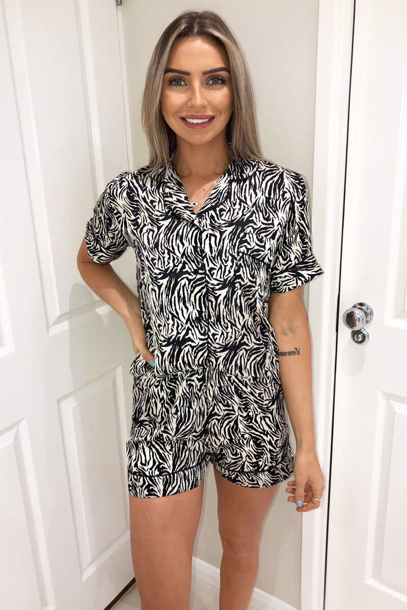 Black Zebra Print Satin PJ Set - Swimclubus