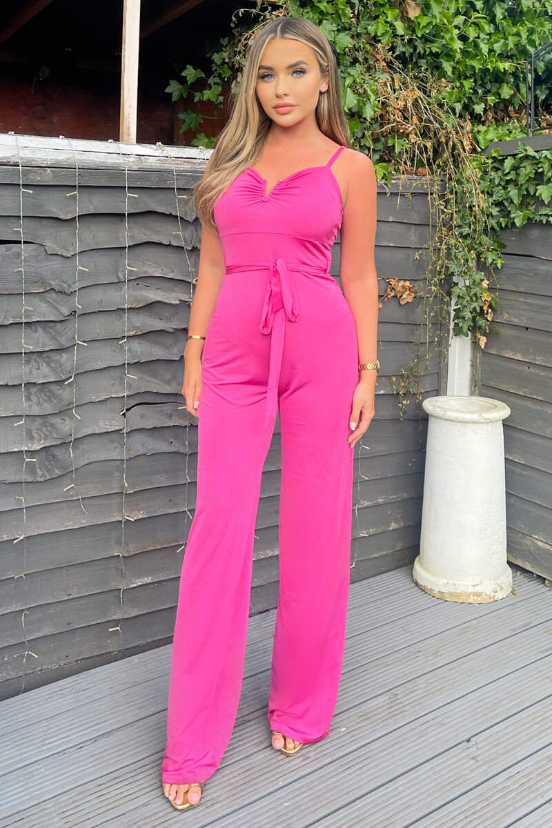 Cerise V-Buckle Belted Full Length Jumpsuit - Swimclubus