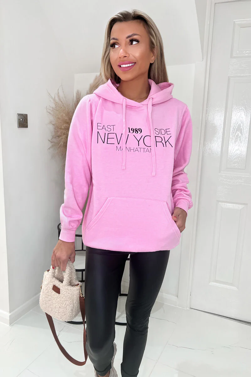 Pink 1989 New York Slogan Hoodie - Swimclubus