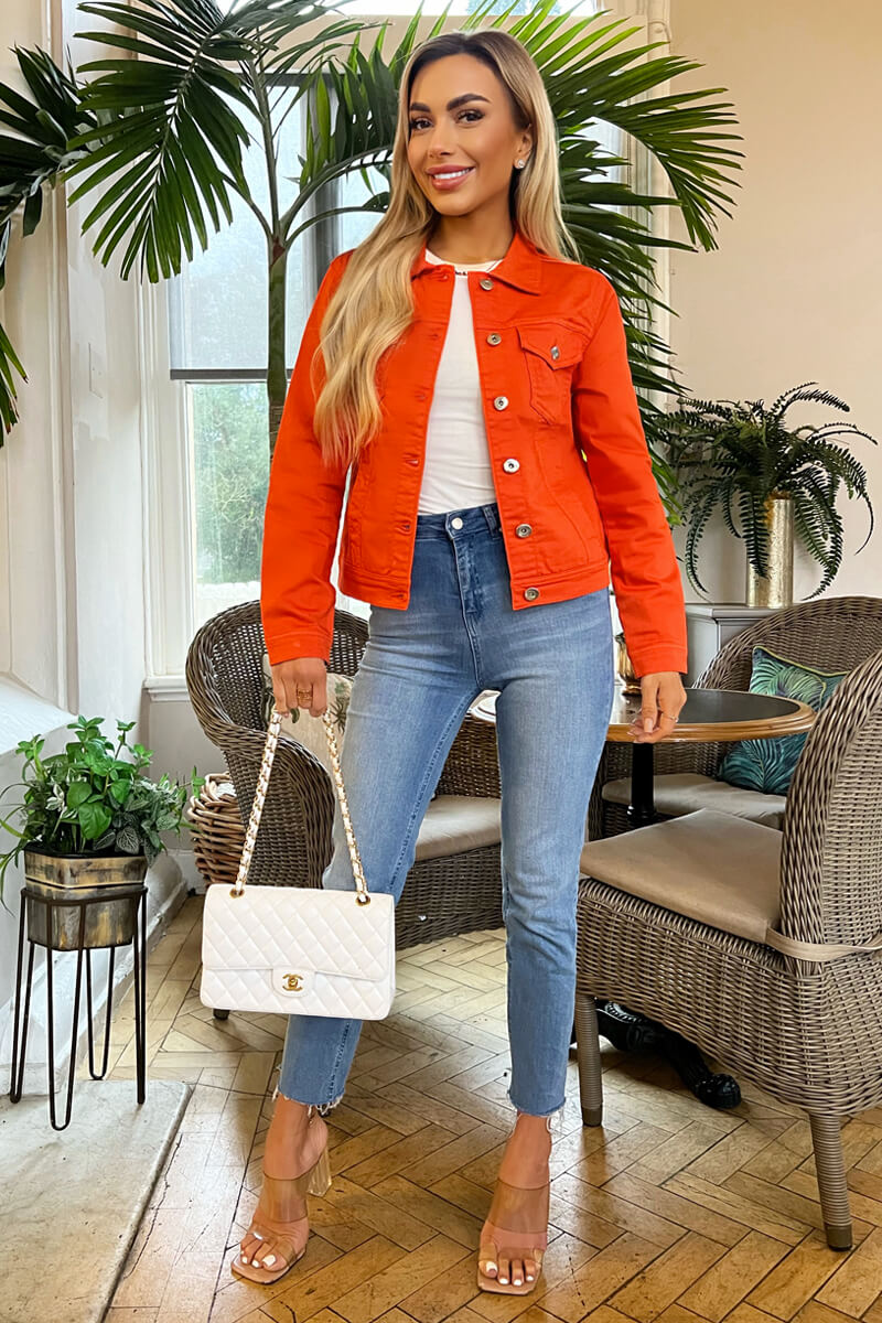 Orange Lightweight Denim Jacket - Swimclubus