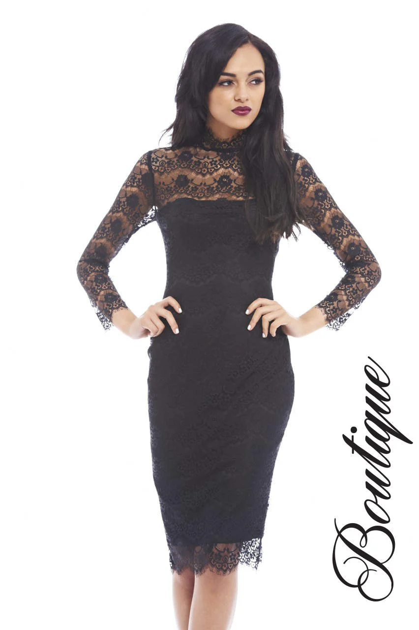 Lace Long Sleeve Bodycon - Swimclubus