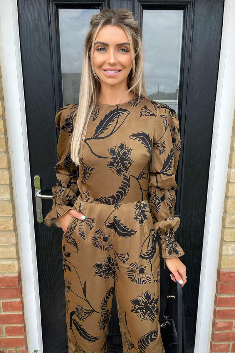 Multi Floral Printed Elasticated Sleeve Jumpsuit - Swimclubus