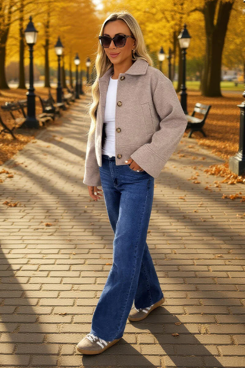 Mocha Marl Button Front Collared Jacket - Swimclubus