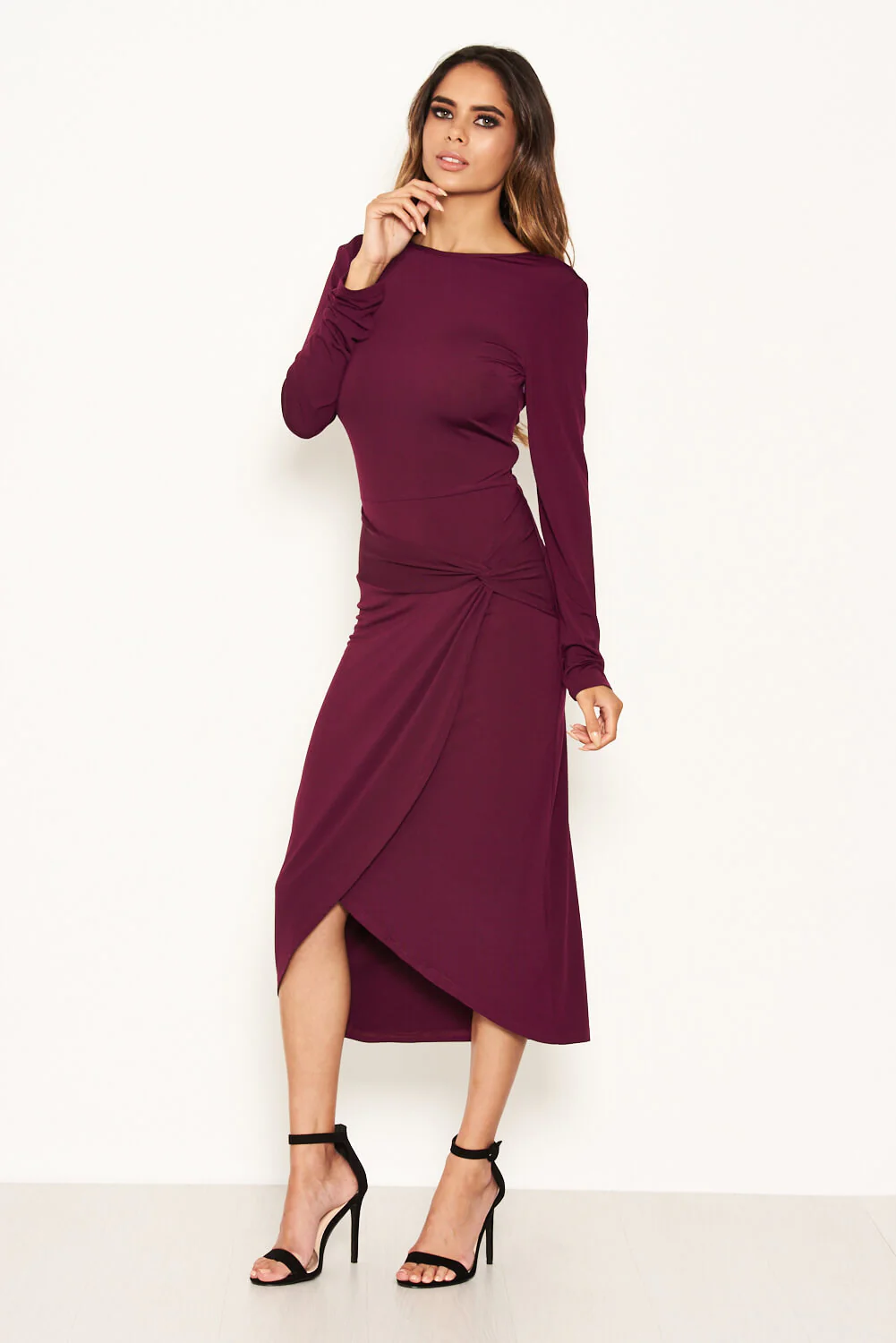 Plum Knot Front Bodycon Midi Dress - Swimclubus