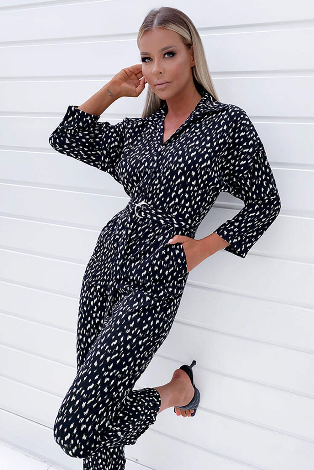 Black Floral Abstract Button Up Jumpsuit - Swimclubus