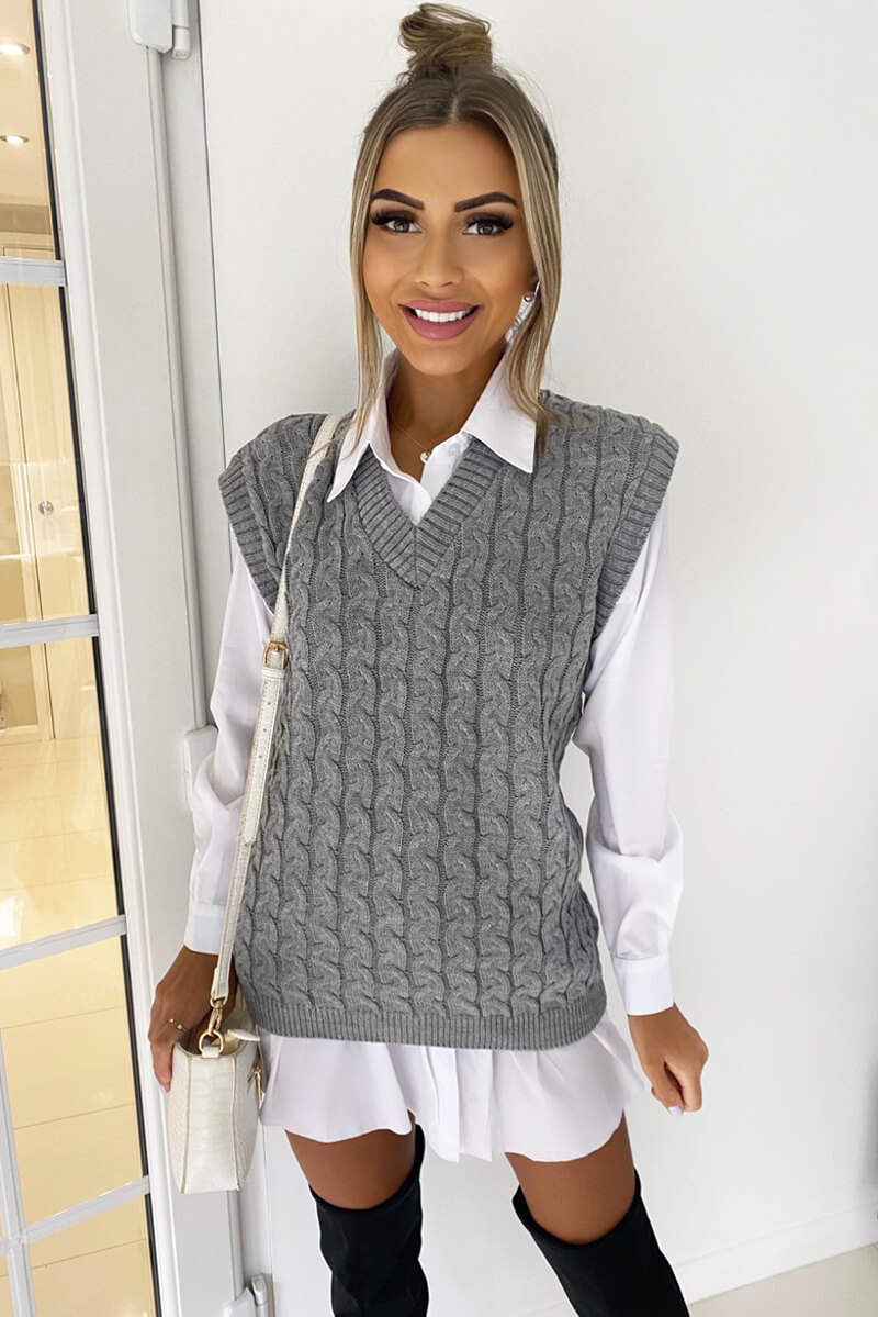 Grey Cable Knit Tank Top - Swimclubus