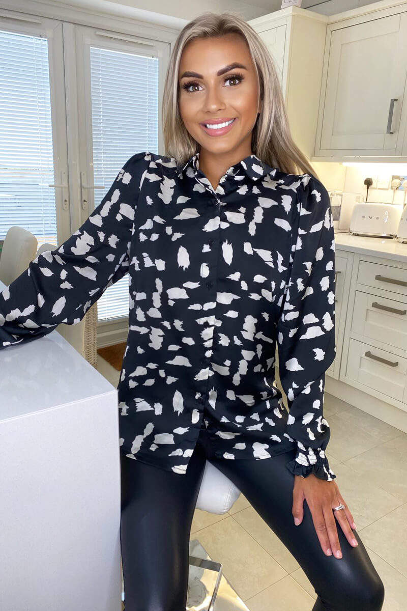 Black and White Printed Button Up Shirt - Swimclubus