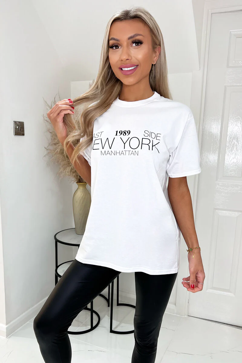White 1989 New York Slogan T-Shirt - Swimclubus