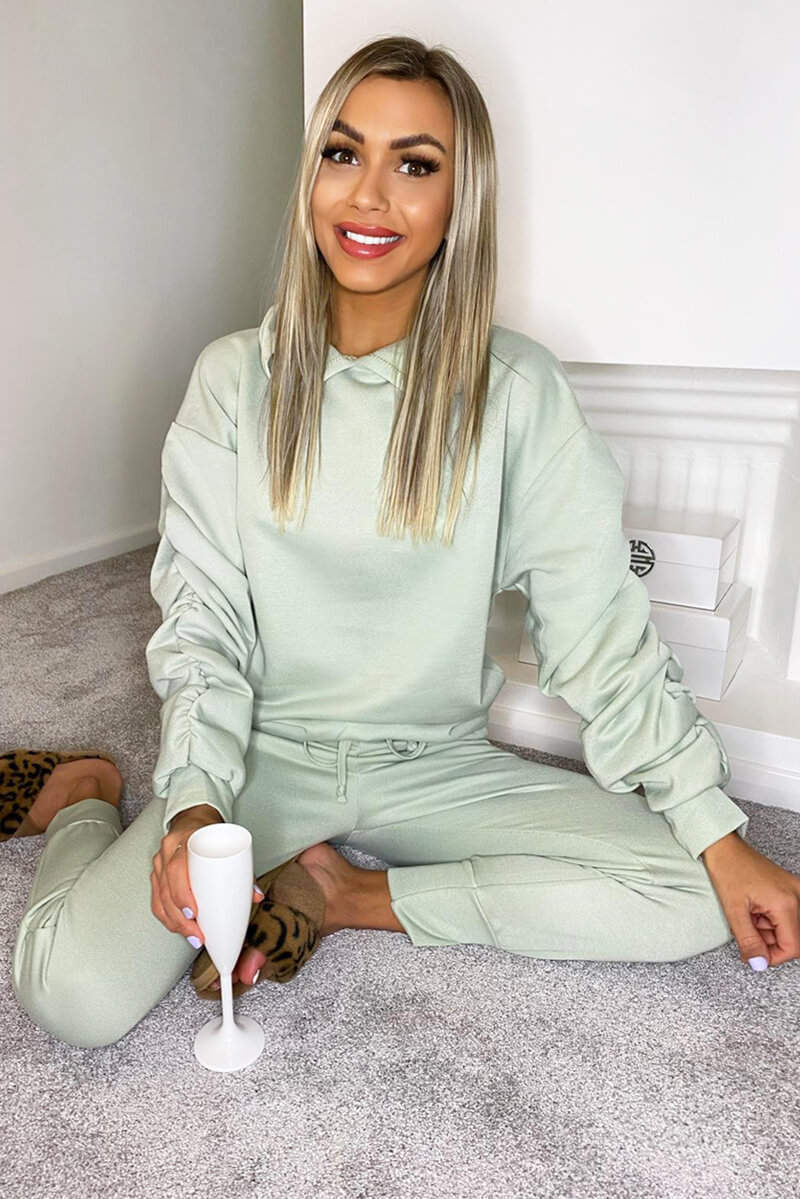 Sage Ruched Sleeve Lounge Set - Swimclubus