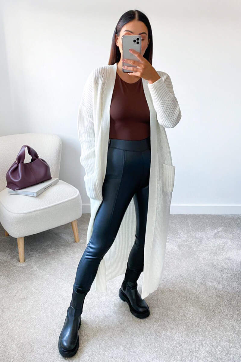 Cream Longline Knitted Cardigan - Swimclubus