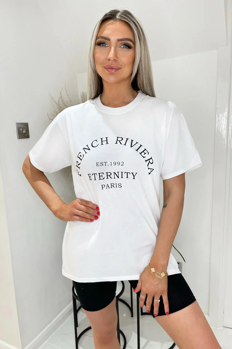 White French Riviera Slogan T-Shirt - Swimclubus
