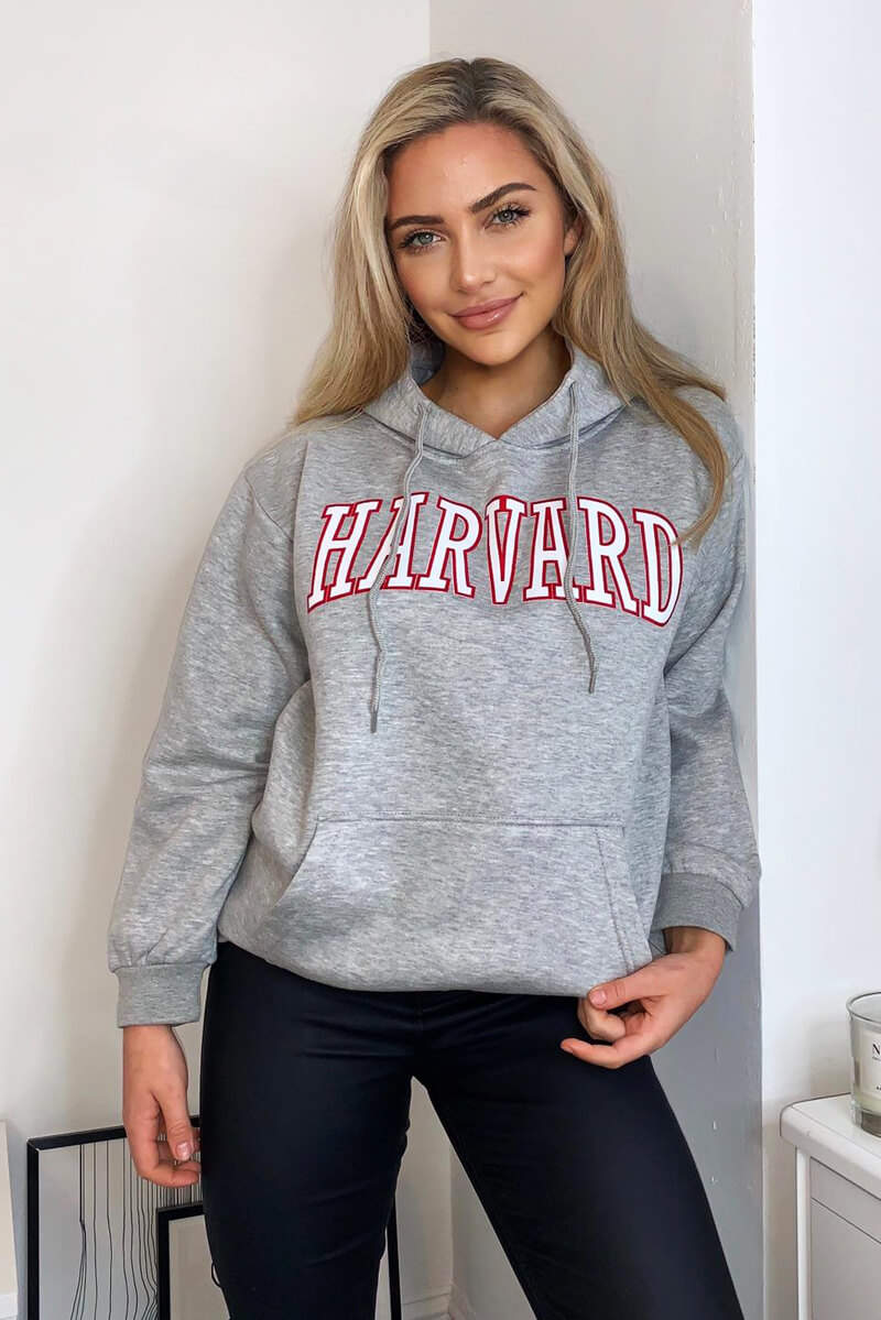 Grey Harvard Printed Hoodie - Swimclubus