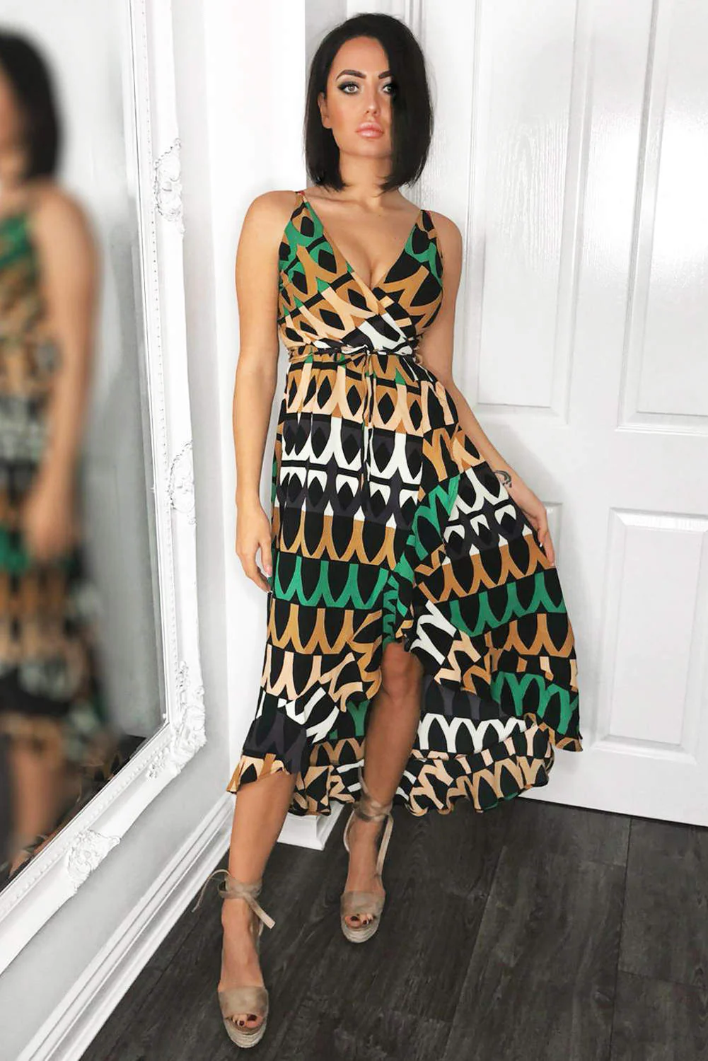 Green Abstract Printed Maxi Dress - Swimclubus