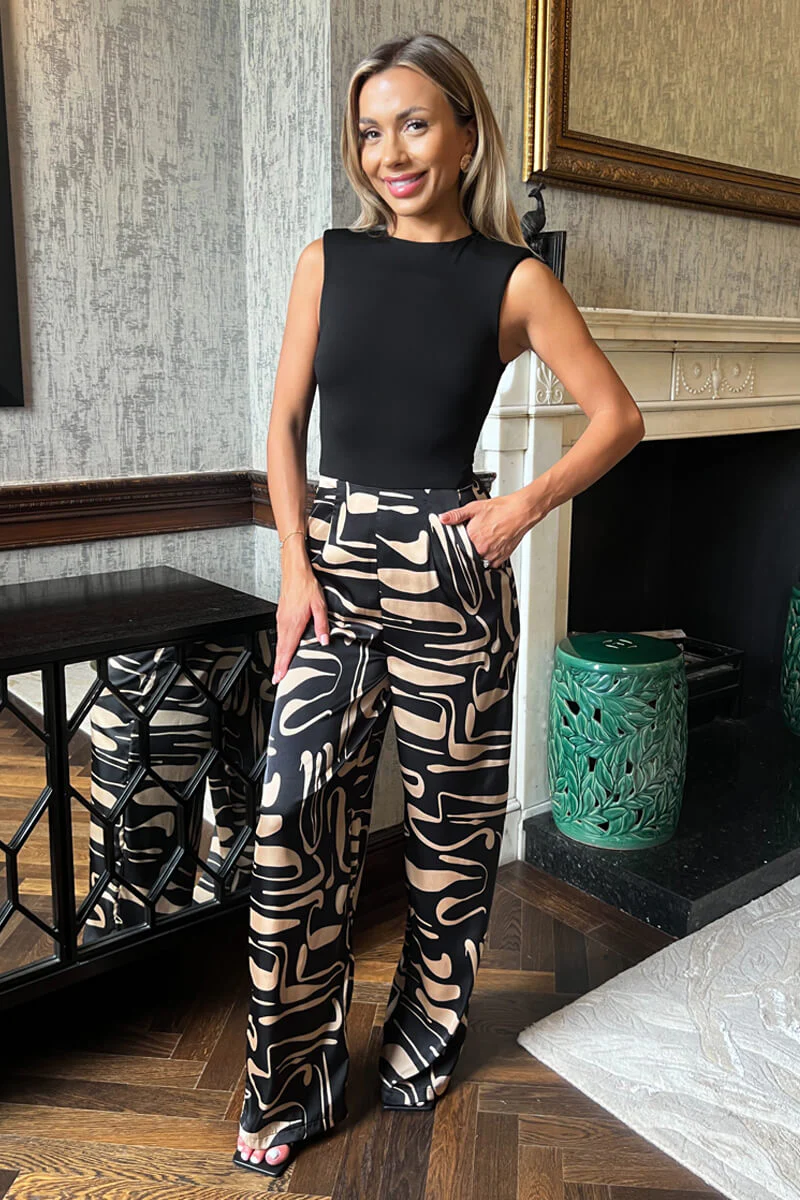 Black Geometric Pattern 2 in 1 Sleeveless Wide Leg Jumpsuit - Swimclubus