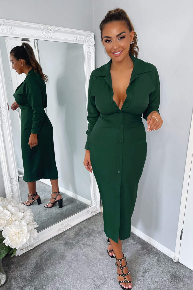 Teal Button Up Midi Dress - Swimclubus