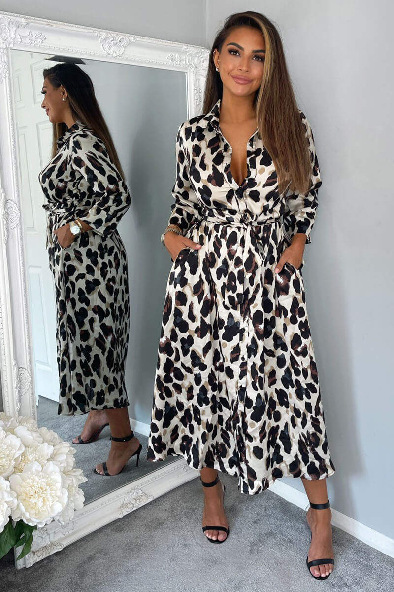 Leopard Print Button Up Midi Dress - Swimclubus