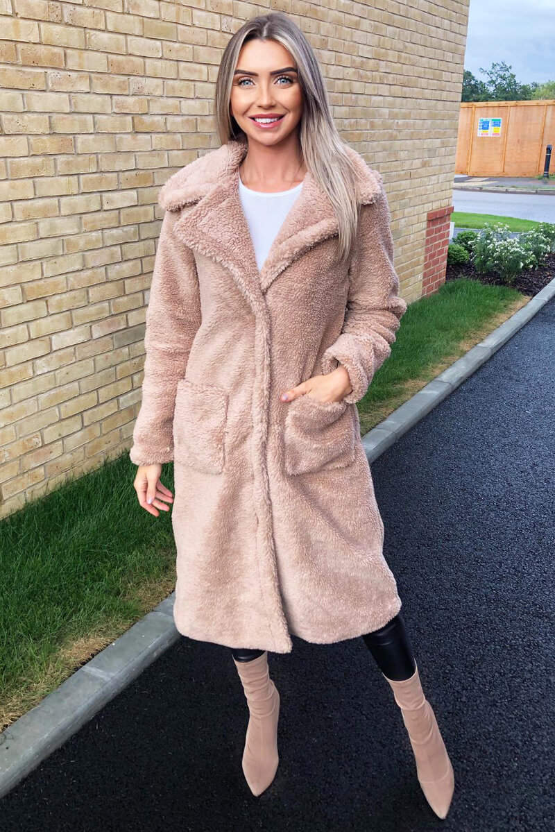 Oatmeal Midi Teddy Coat - Swimclubus