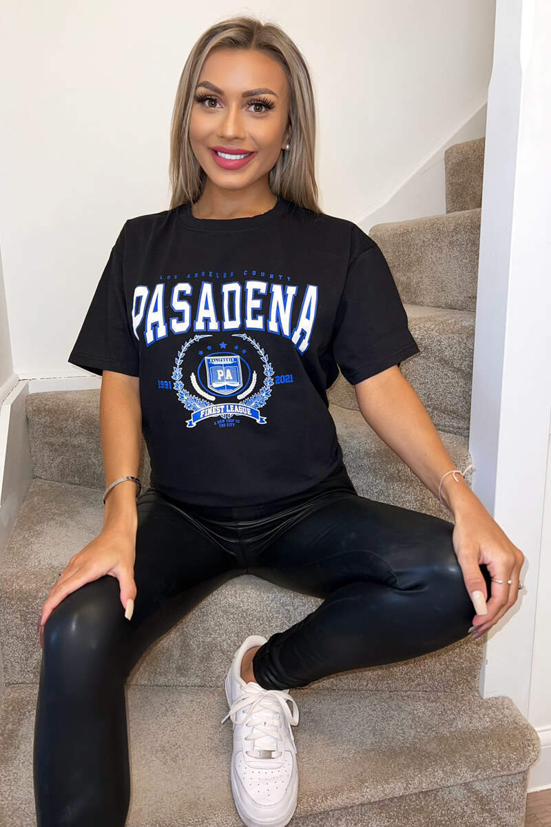 Black Pasadena Slogan Oversized T-Shirt - Swimclubus