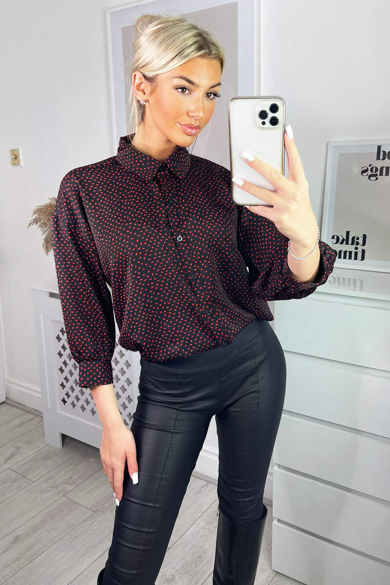Black and Red Printed Button Up Shirt - Swimclubus